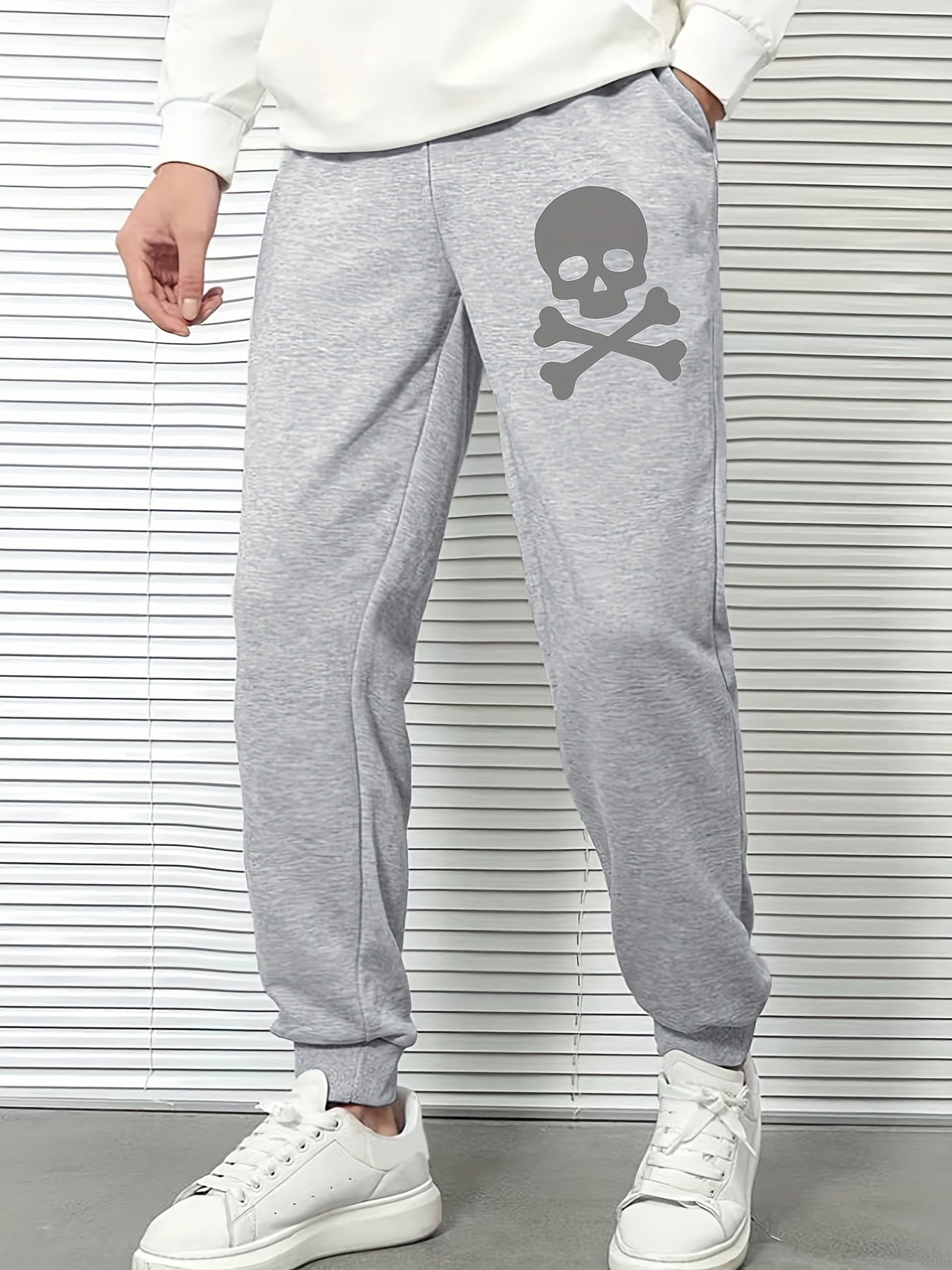 Men's Skull Print Sports Pants Casual Drawstring Jogging Trousers