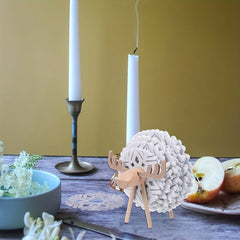 Sheep Shaped Coasters with Wood Holder, Absorbent Cup Pads for Car & Home