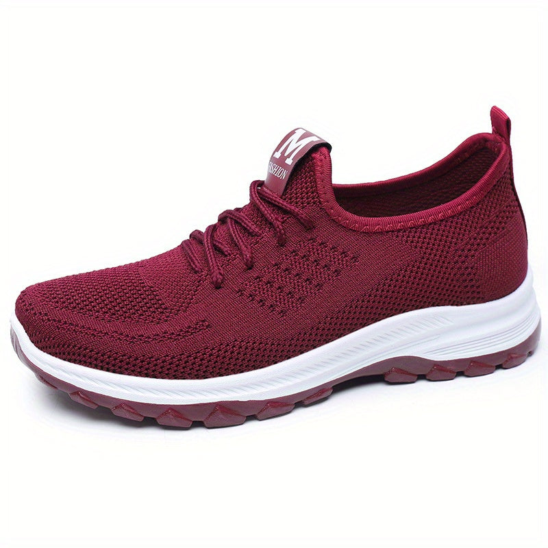 Women's Knitted Sports Shoes Lightweight Lace Up Low Top Running Shoes