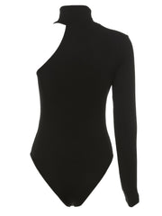 Asymmetric One Shoulder Ribbed Knit Long Sleeve Bodysuit