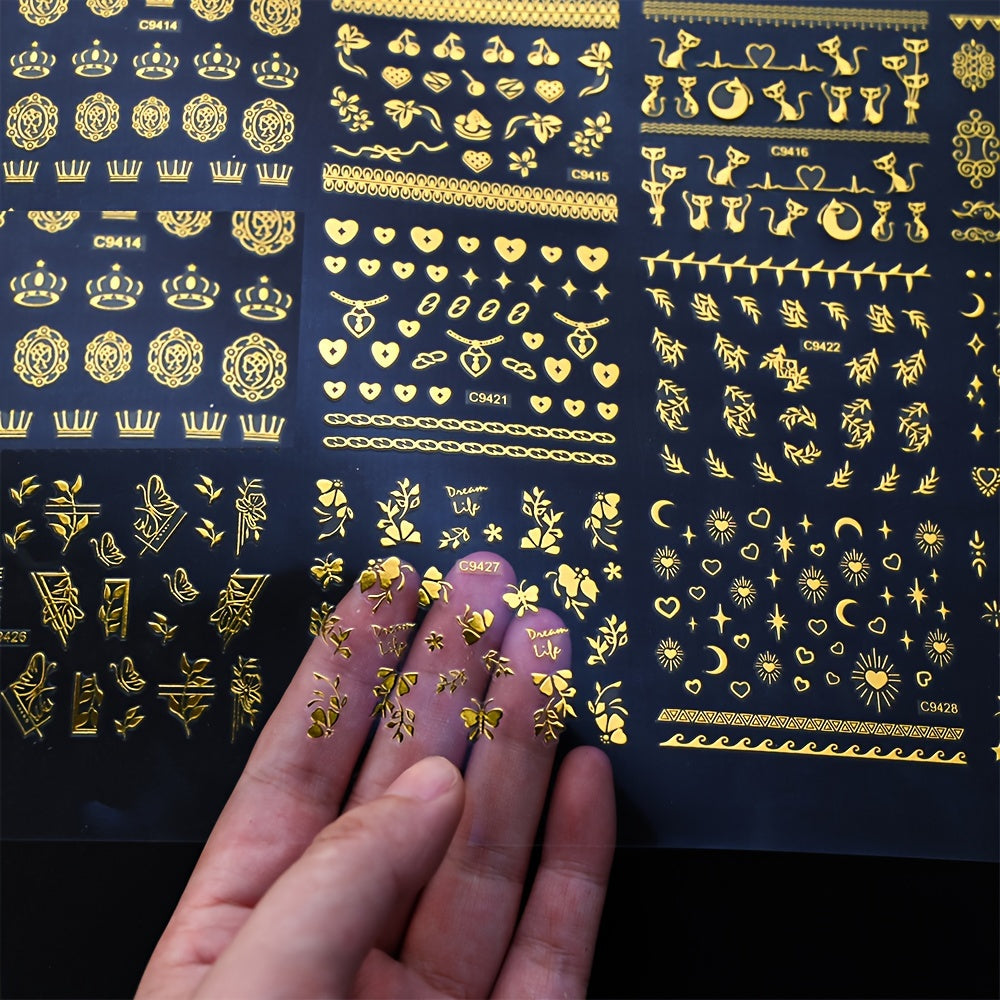 30pcs Golden Foil Nail Art Stickers Set Self Adhesive Metallic Decals