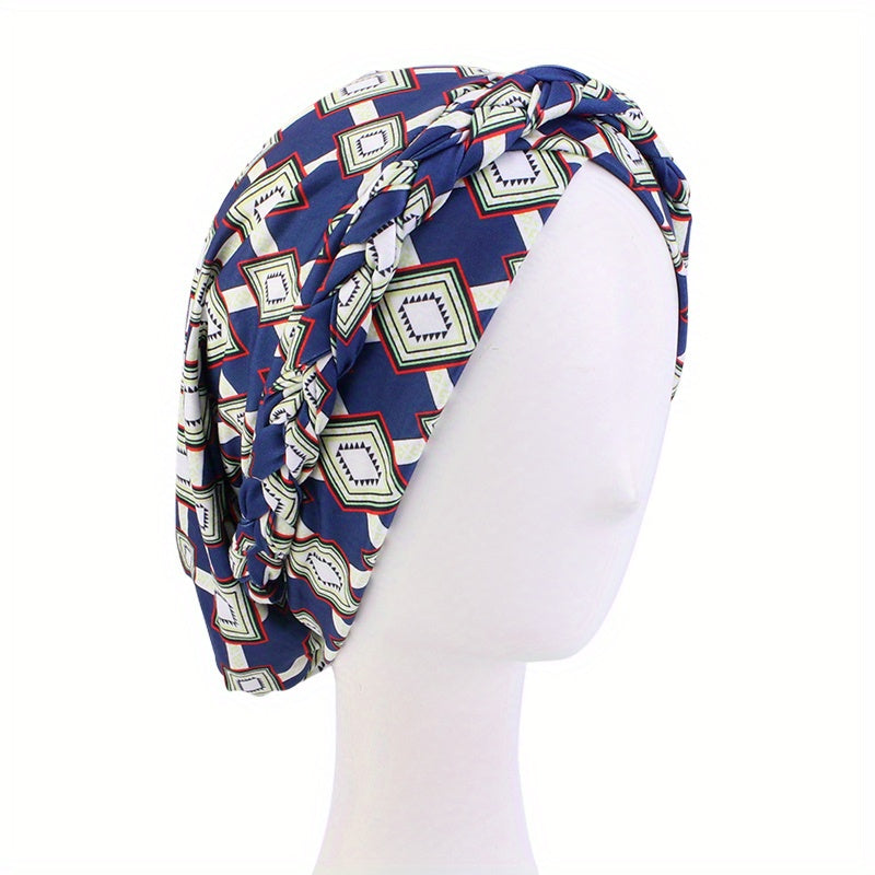 Boho Print Braid Turban Cap Women Stretch Hijab Headwrap