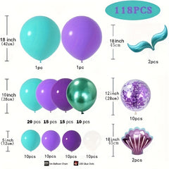 118pcs Mermaid Party Decoration Mermaid Tail Balloon Purple Paper Scrap Balloon