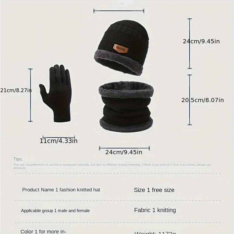 Winter Knitted Hat Scarf Gloves Set Neck Gaiter Anti Slip Gloves Warm Beanie