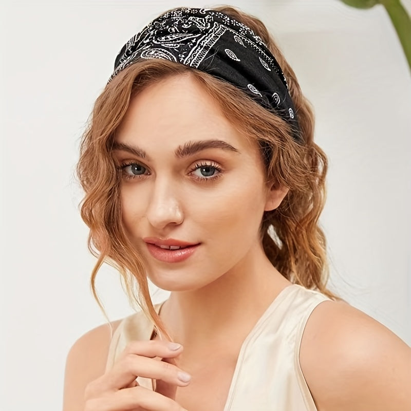 Boho Wide Knotted Hair Band Printed Bandeau Stretchy Cotton Headband