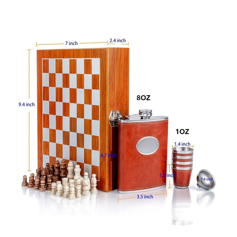 8oz Stainless Steel Hip Flask Wine Cups Funnel Chess Box Set