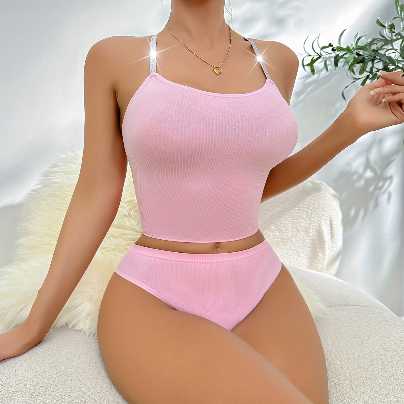 Ribbed Bra & Panties Lingerie Set