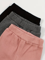 3pcs Girl's Comfy Ribbed Knit Leggings High Waist Casual Pants