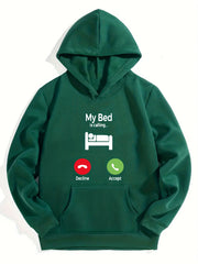 Funny My Bed Is Calling Print Boys Pullover Hooded Sweatshirt