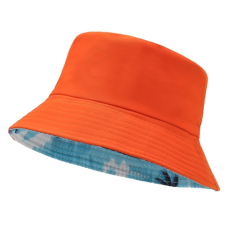 Kids Coconut Tree Bucket Hat Double Sided Fisherman Sun Cap