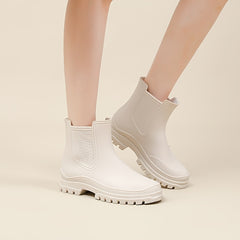 Women's Platform Ankle Rain Boots Waterproof Slip on Shoes