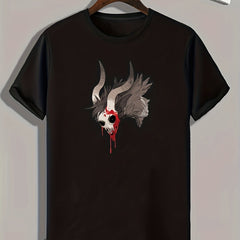 Goat Skeleton Print Men's Graphic Tee for Summer