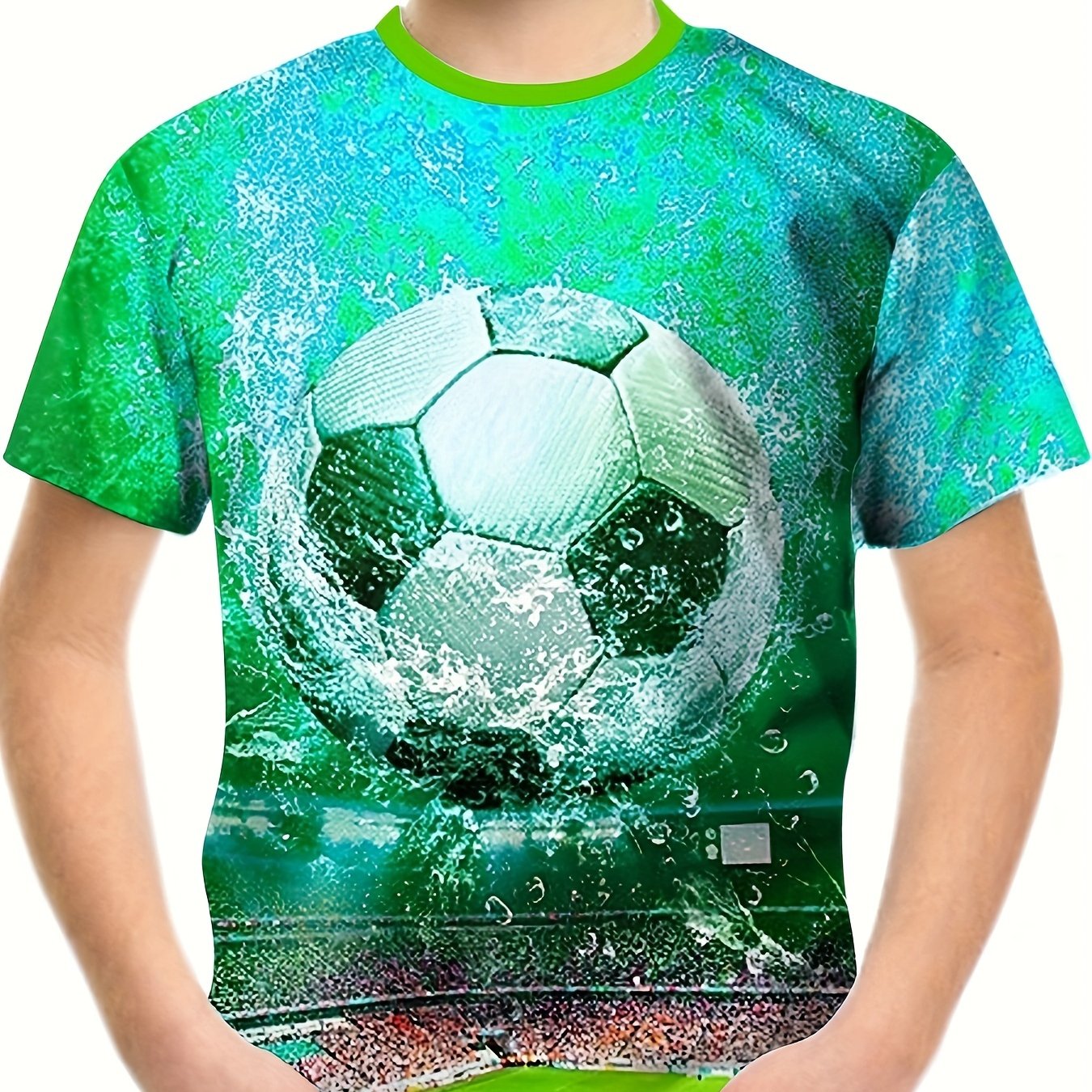 Football In Water 3D Print Boy's T-shirt Short Sleeve Casual Summer Top