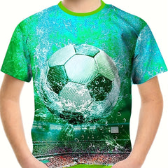 Football In Water 3D Print Boy's T-shirt Short Sleeve Casual Summer Top