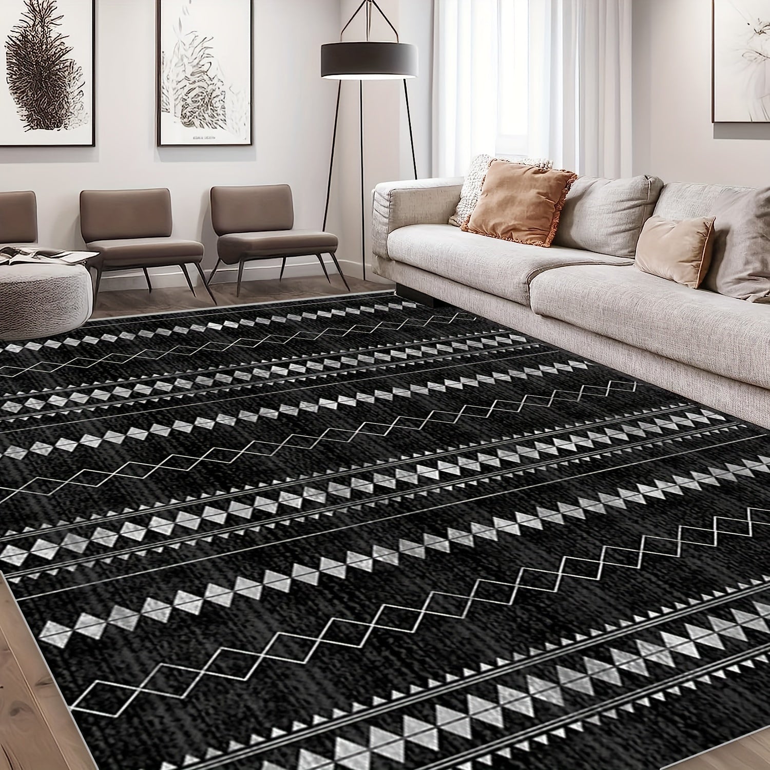 Soft Faux Sheepskin Geometric Moroccan Style Carpet