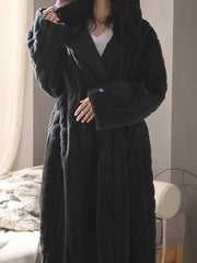Cozy Hooded Night Robe with Belt, Women's Sleepwear