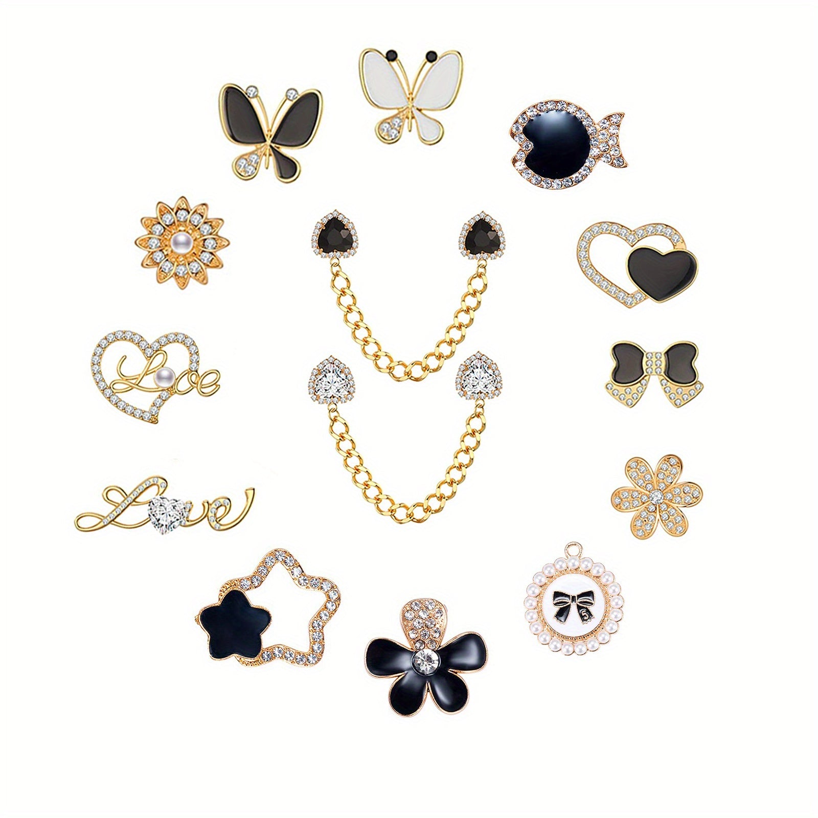 14Pcs Rhinestones Flowers Shoe Charms for Girls Women Chain Shoe Charms