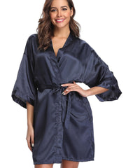 Satin Night Robe 3/4 Sleeve V Neck Robe Women's Sleepwear