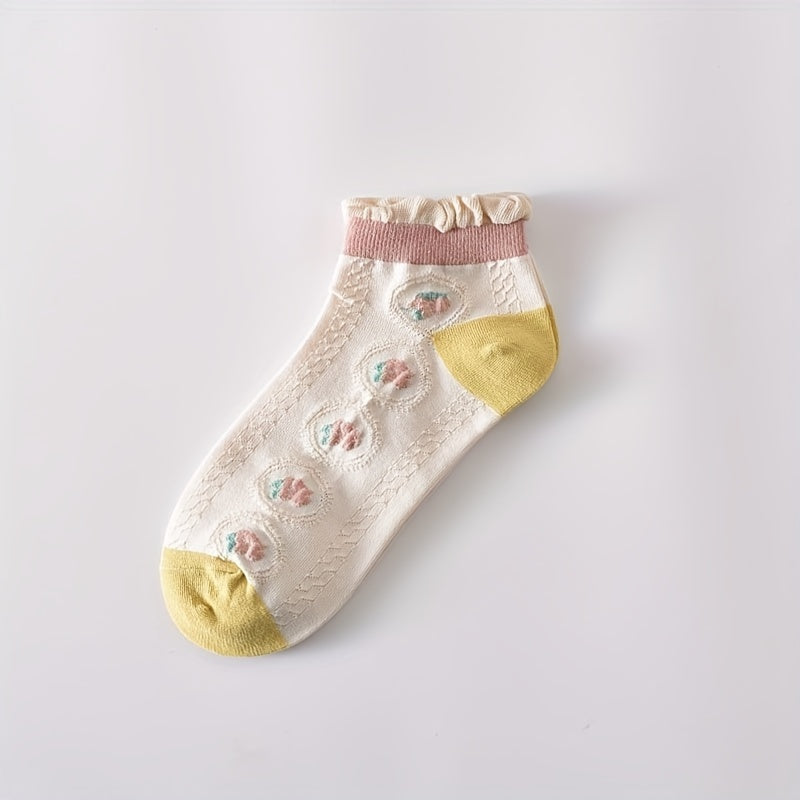 5 Pairs Textured Ruffle Socks Low Cut Women's Stockings