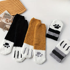 4 Pairs Cat Claw Fuzzy Socks Soft & Warm Mid Tube Women's Stockings