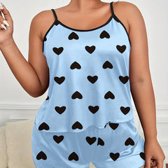 Heart Print Cami Top & Shorts Pajamas Set