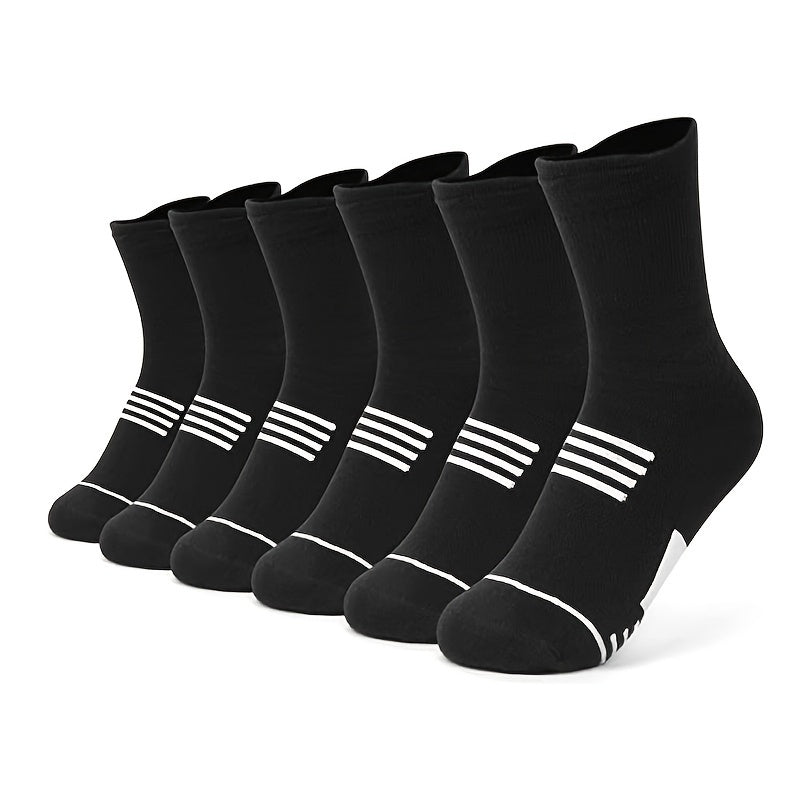 6 Pairs Men's Mid Crew Sport Socks Absorbent Breathable For Basketball Running
