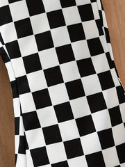 Girls Plaid Print Flare Leg Pants Elastic Waist Trousers