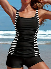 Women's Plus Size Modest Tankini Set Striped Print Cami Top & Shorts