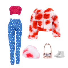 Doll Clothes Set for 11 Inch Doll Faux Fur Coat Denim Jeans Accessories