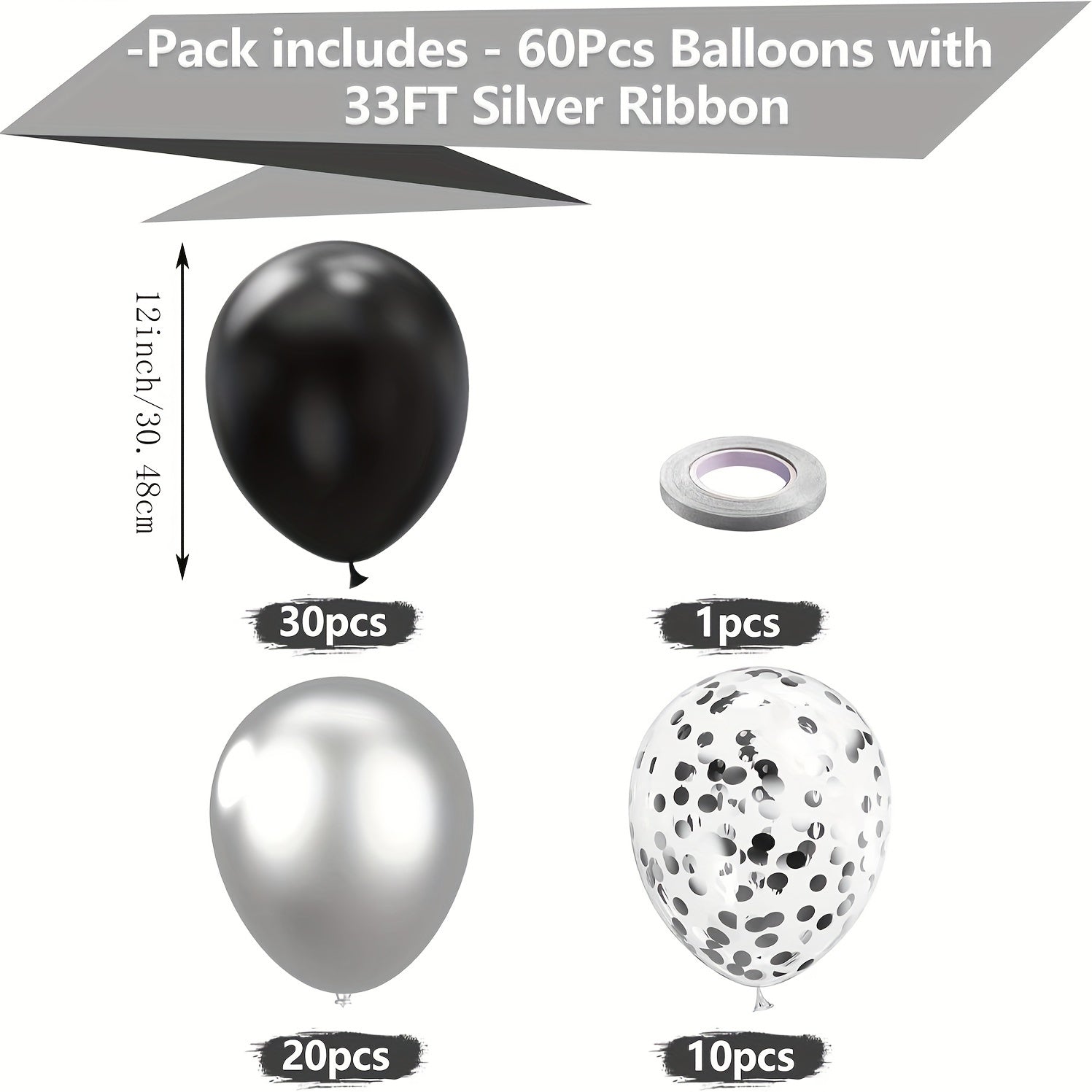 61pcs Silvery Confetti Balloon Set for Wedding Birthday Anniversary