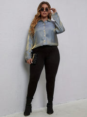 Women's Holographic Long Sleeve Button-Up Shirt Top