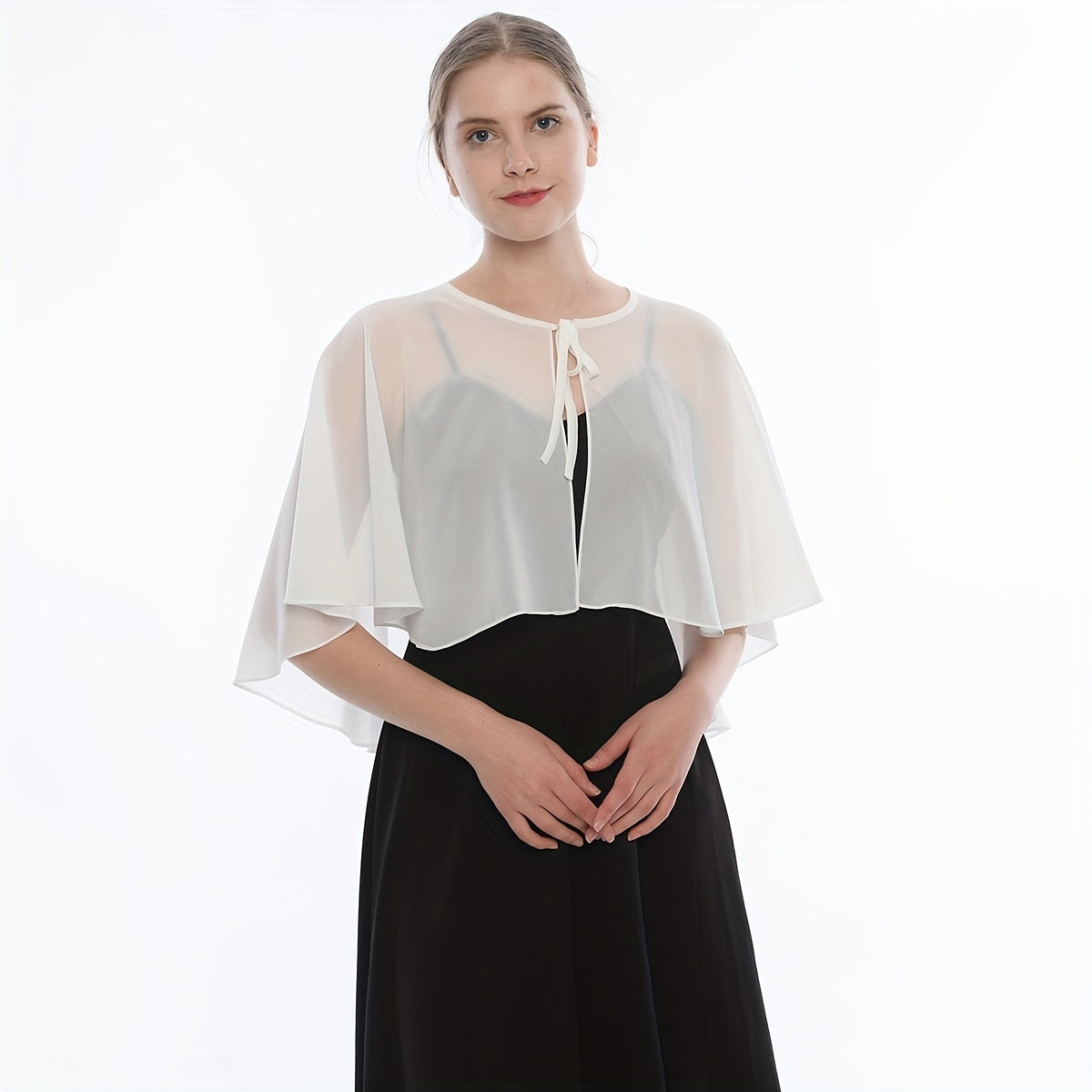 Chiffon Sheer Capelet Solid Poncho Scarf Shawls Women
