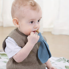 Baby Comforting Blanket Teether 100% Cotton Maple Wood Toy
