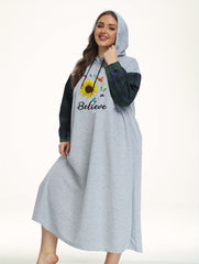 Butterfly & Sunflower Print Plaid Hooded Sleep Dress
