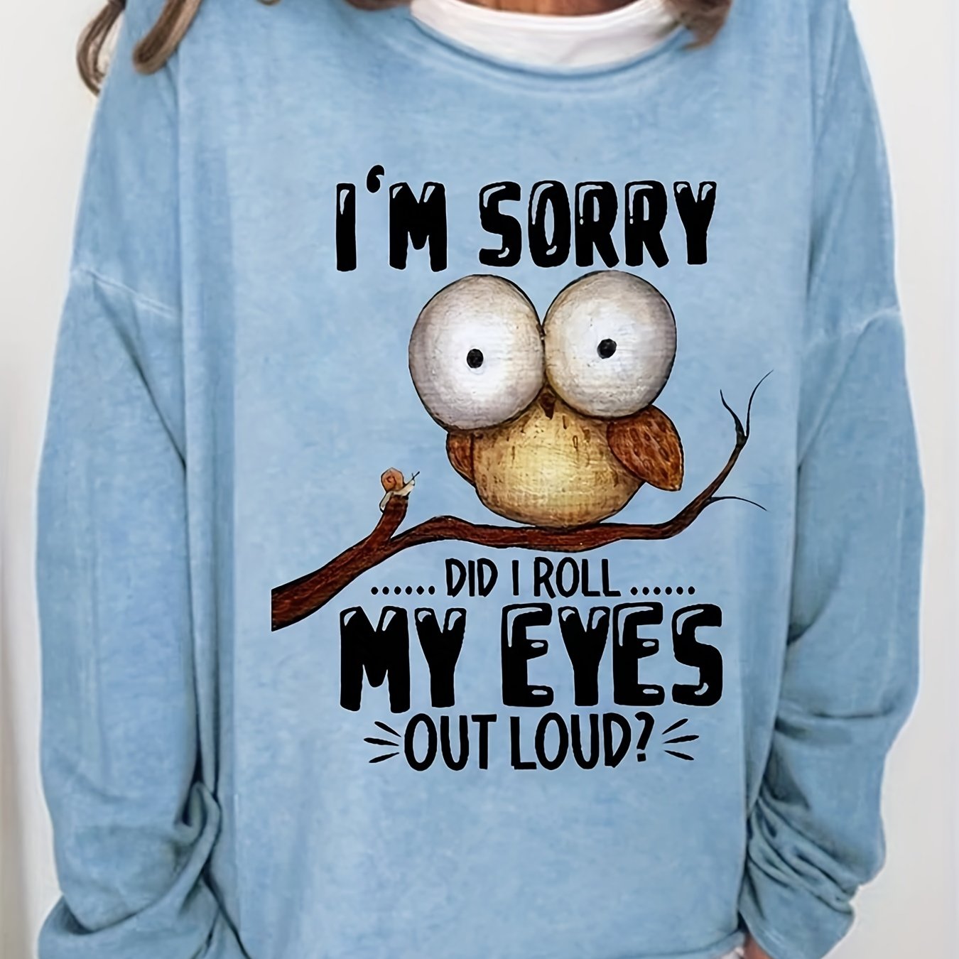 Letter & Bird Print Crew Neck Sweatshirt for Women