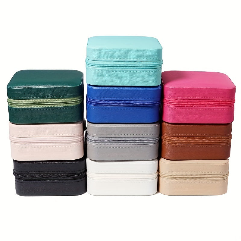 Portable PU Leather Jewelry Storage Box with Zipper - Home & Travel Organizer