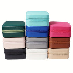 Portable PU Leather Jewelry Storage Box with Zipper - Home & Travel Organizer