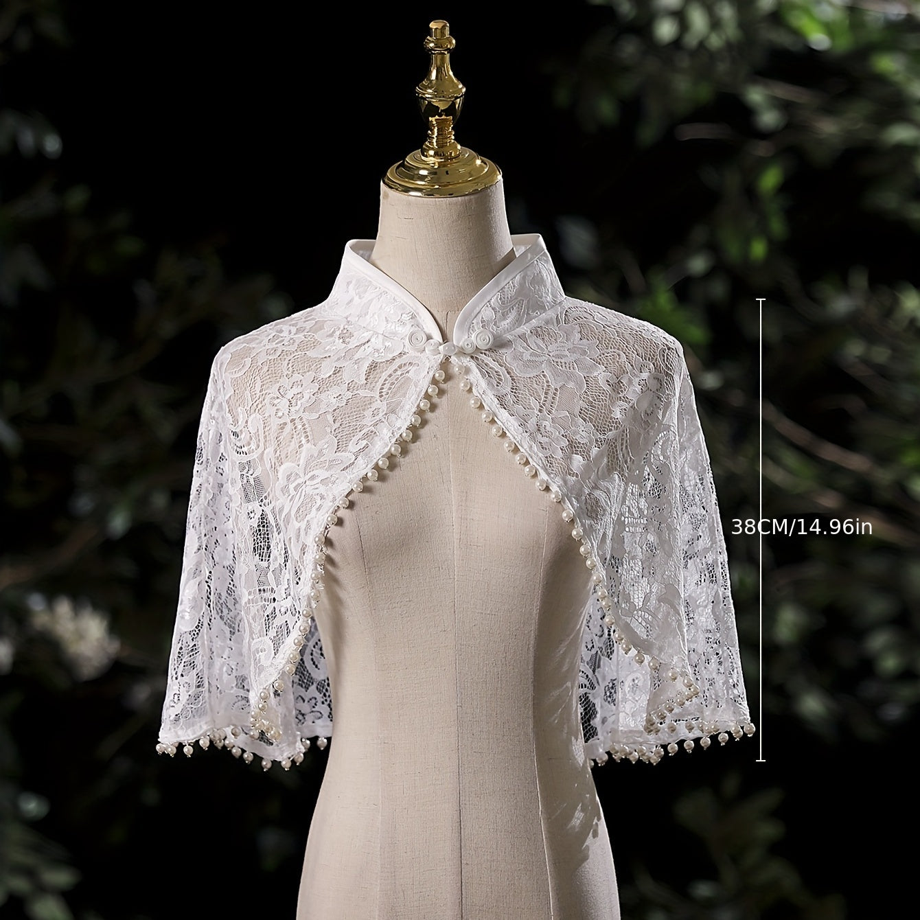 Hollow Out Chiffon Shawl with Faux Pearl Decor
