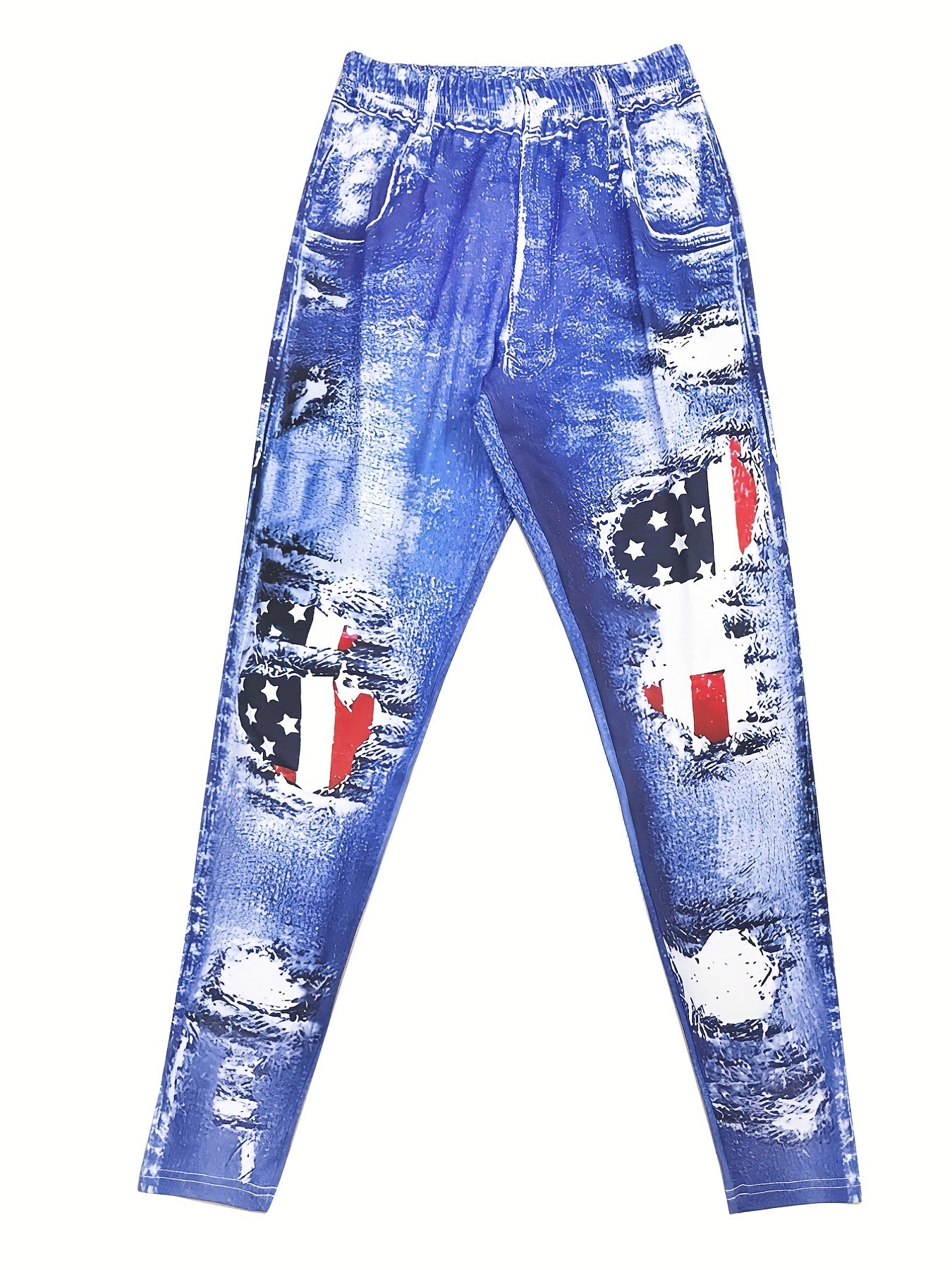 American Flag Denim Print Skinny Leggings Women's Clothing