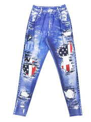 American Flag Denim Print Skinny Leggings Women's Clothing