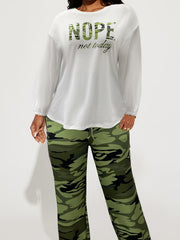 Women's Camo Slogan Print Top & Pants Outfits Set