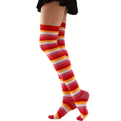 4 Pairs Striped Thigh High Socks Colorblock Over The Knee Socks