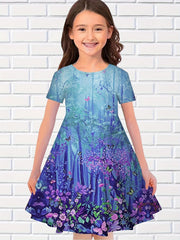 3D Forest Print Short Sleeve Dress Girls Comfy Dresses Summer Clothes