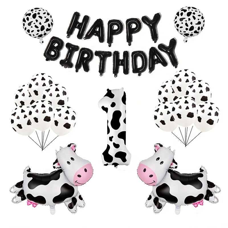 Farm Animal Theme Birthday Party Decoration Set - Cow Print Balloon Set