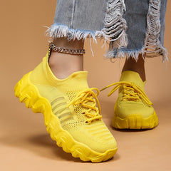 Soft Thick Sole Shock Absorption Flying Woven Sneakers Mesh Breathable