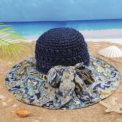 Paisley Print Sun Hat Wide Brim Straw Boho Beach Hat
