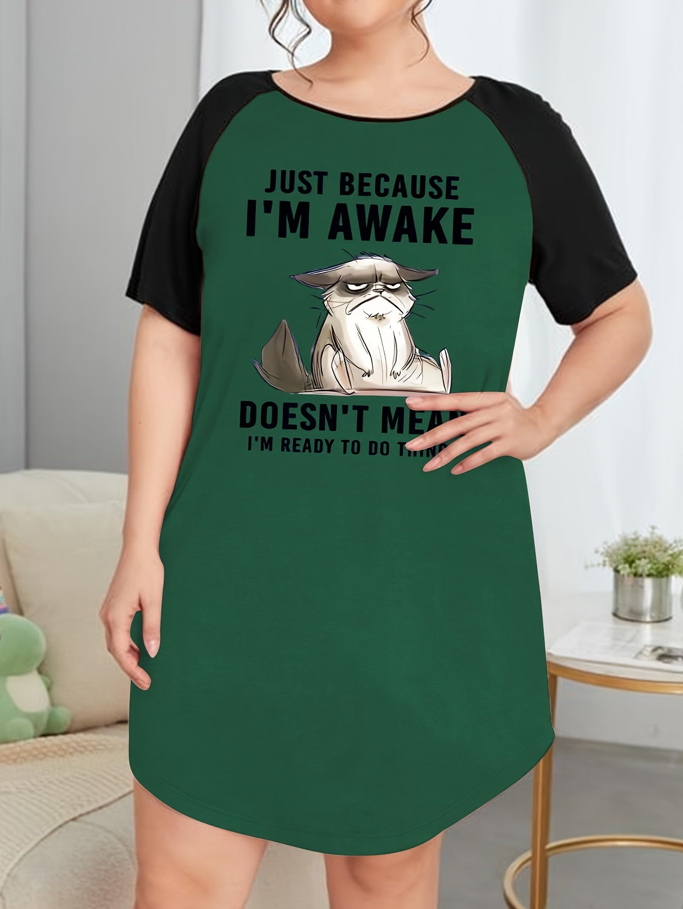 Nightdress Women's Plus Animal & Slogan Print Sleep
