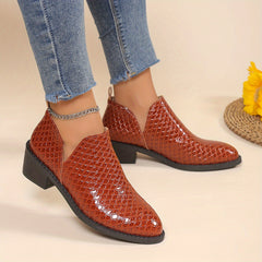 Women's Patent Leather Shoes Low Chunky Heel Brogue Shoes