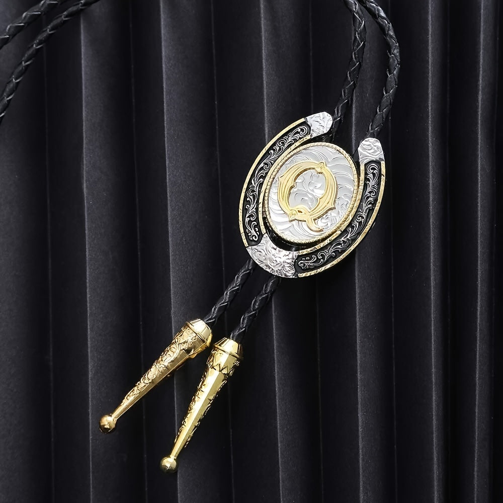 Western Cowboy Zinc Alloy BOLO Tie Natural Round Letter Q Shirt Accessory