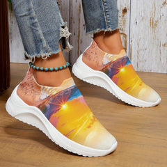 Women's Sky Printed Sock Shoes Knitted Slip On Sports Shoes
